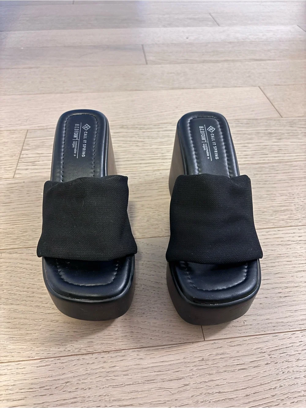 Black Platform Wedge Slide Sandals size 6